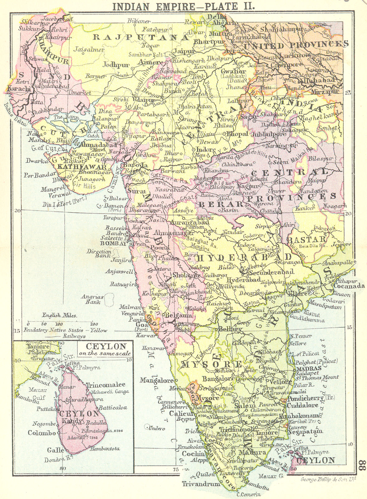 INDIA. Indian Empire-Plate II; Inset map of Sri Lanka; Small map 1912 old
